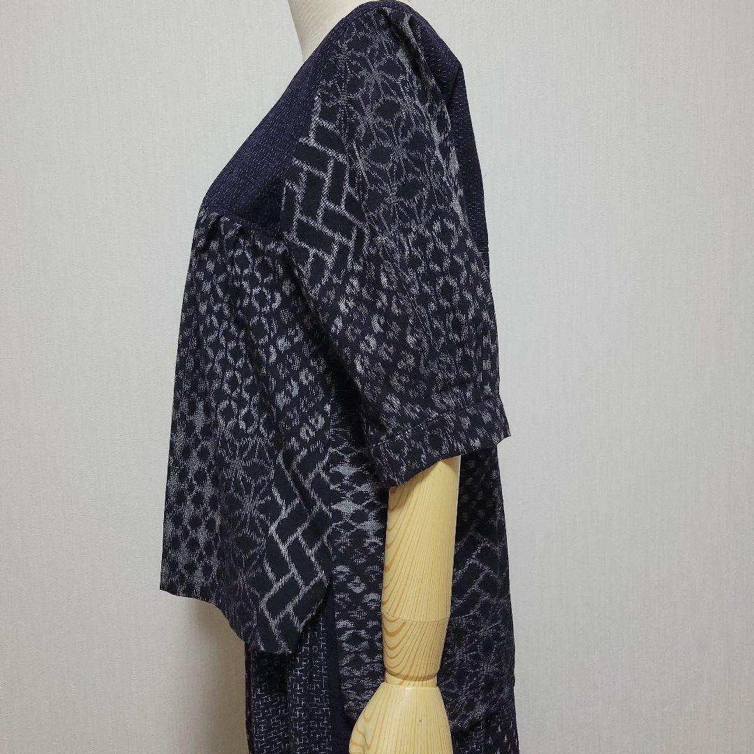 くりんこ絣ブラウスパンツ　反物からお仕立てオリジナルデザイン一点もの