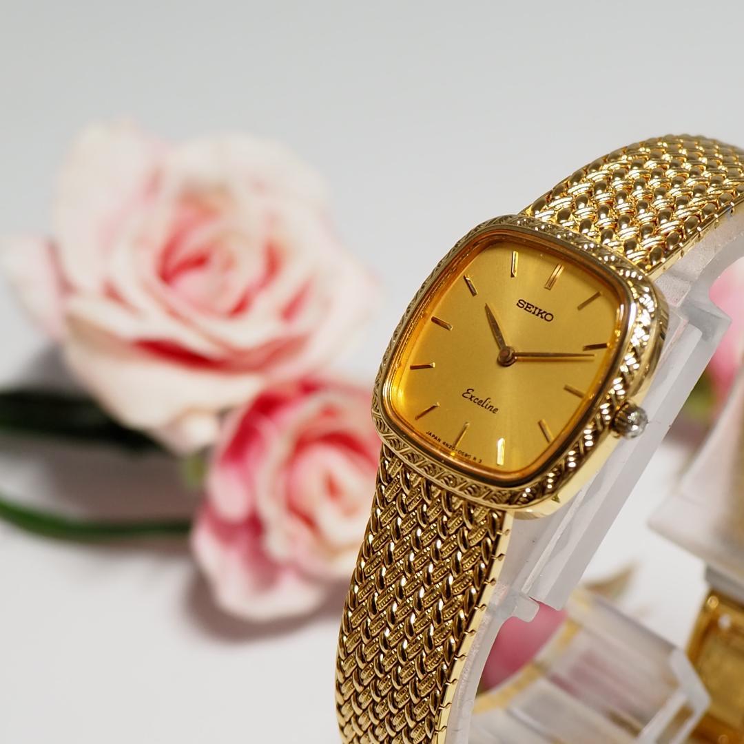 美品 エクセリーヌ セイコー SEIKO 1Pダイヤ スクエア 腕時計 H347