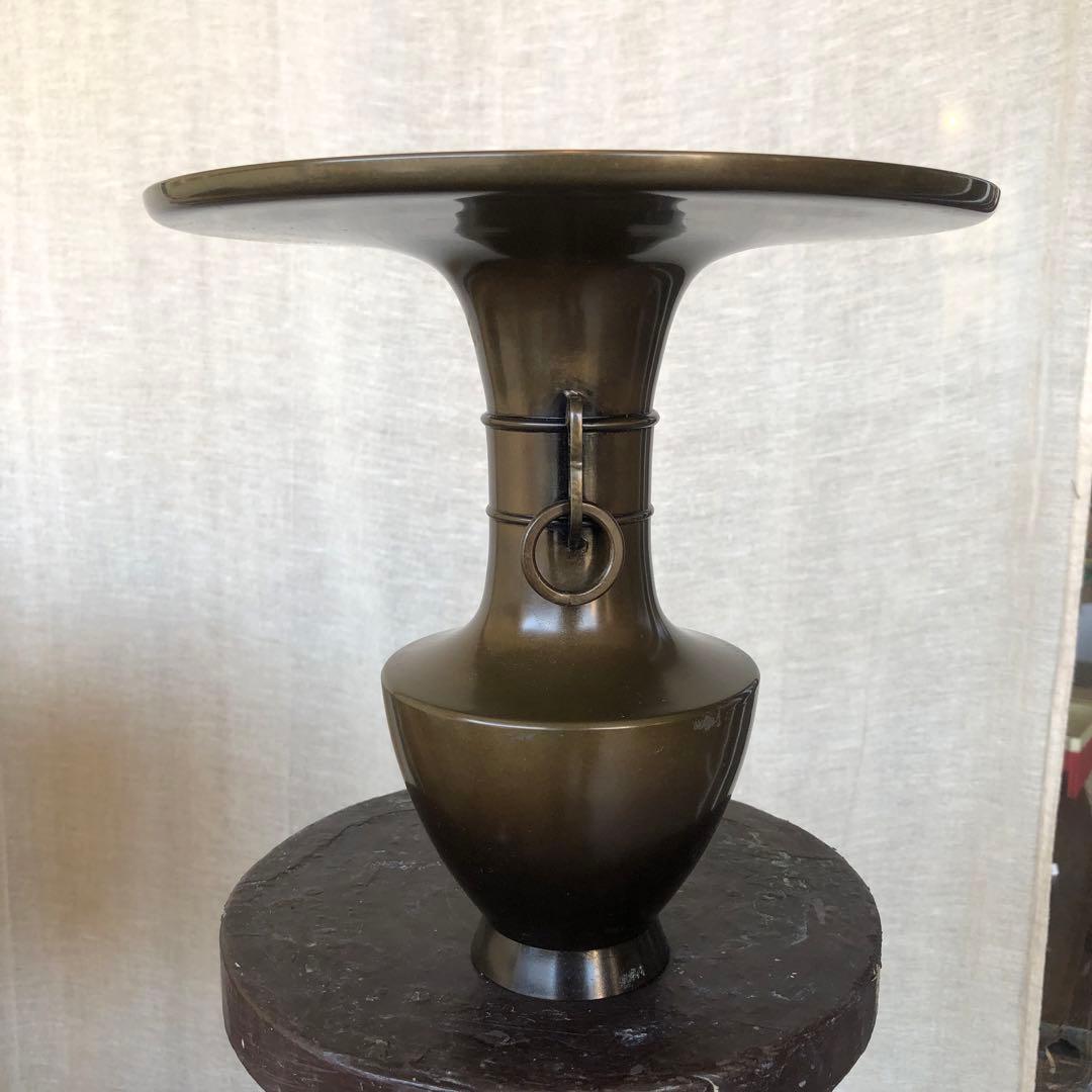 池坊 花器 銅製 唐銅花瓶 草月 双耳遊鐶