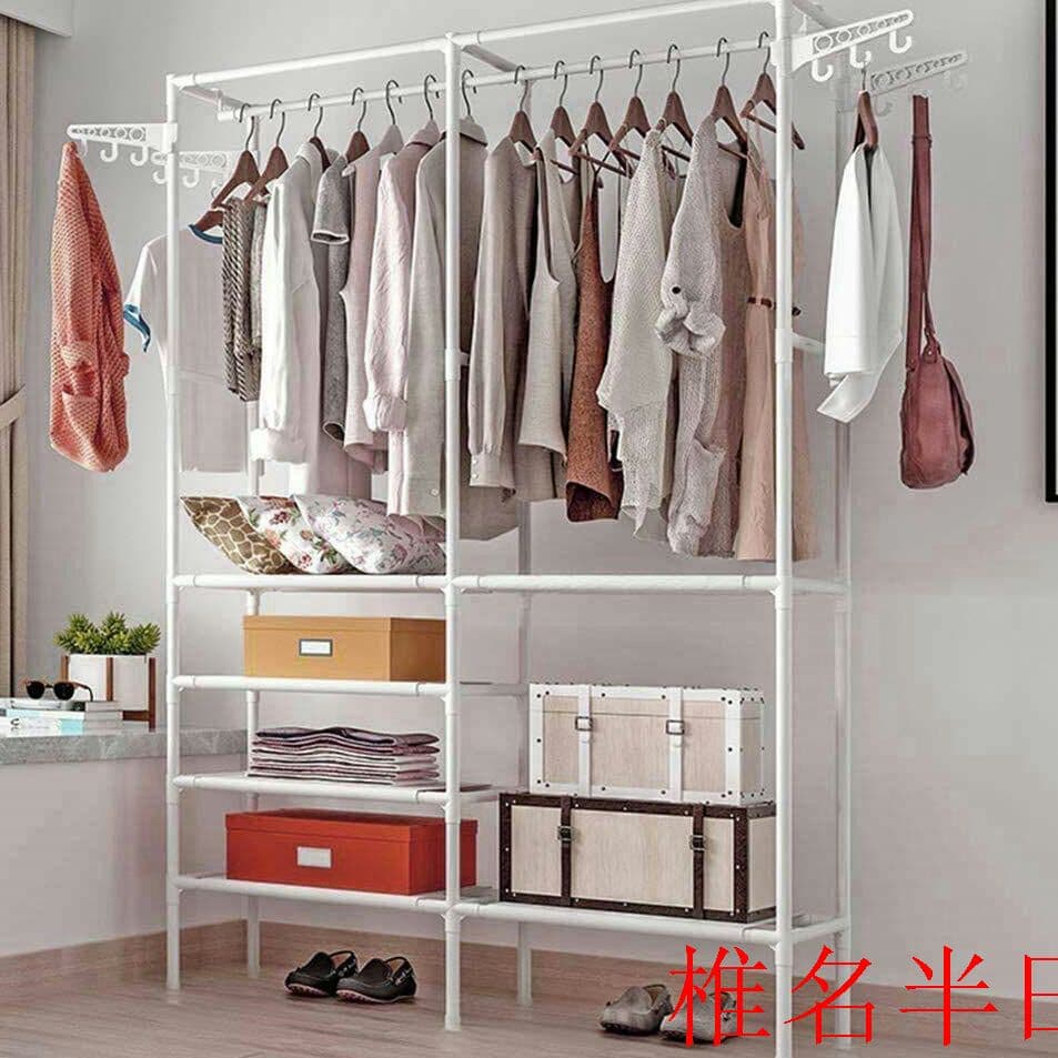 ハンガーラック 洋服掛け 衣類収納 2WAYタイプ 2段メッシュ棚付き椎名半b