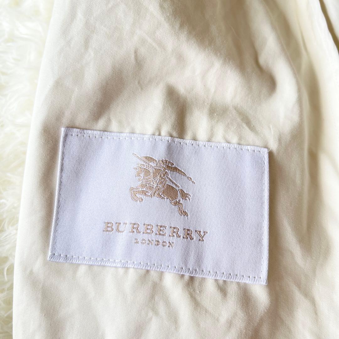 美品　バーバリーロンドン　ステンカラーコート　チェック　白　ゴールド金具