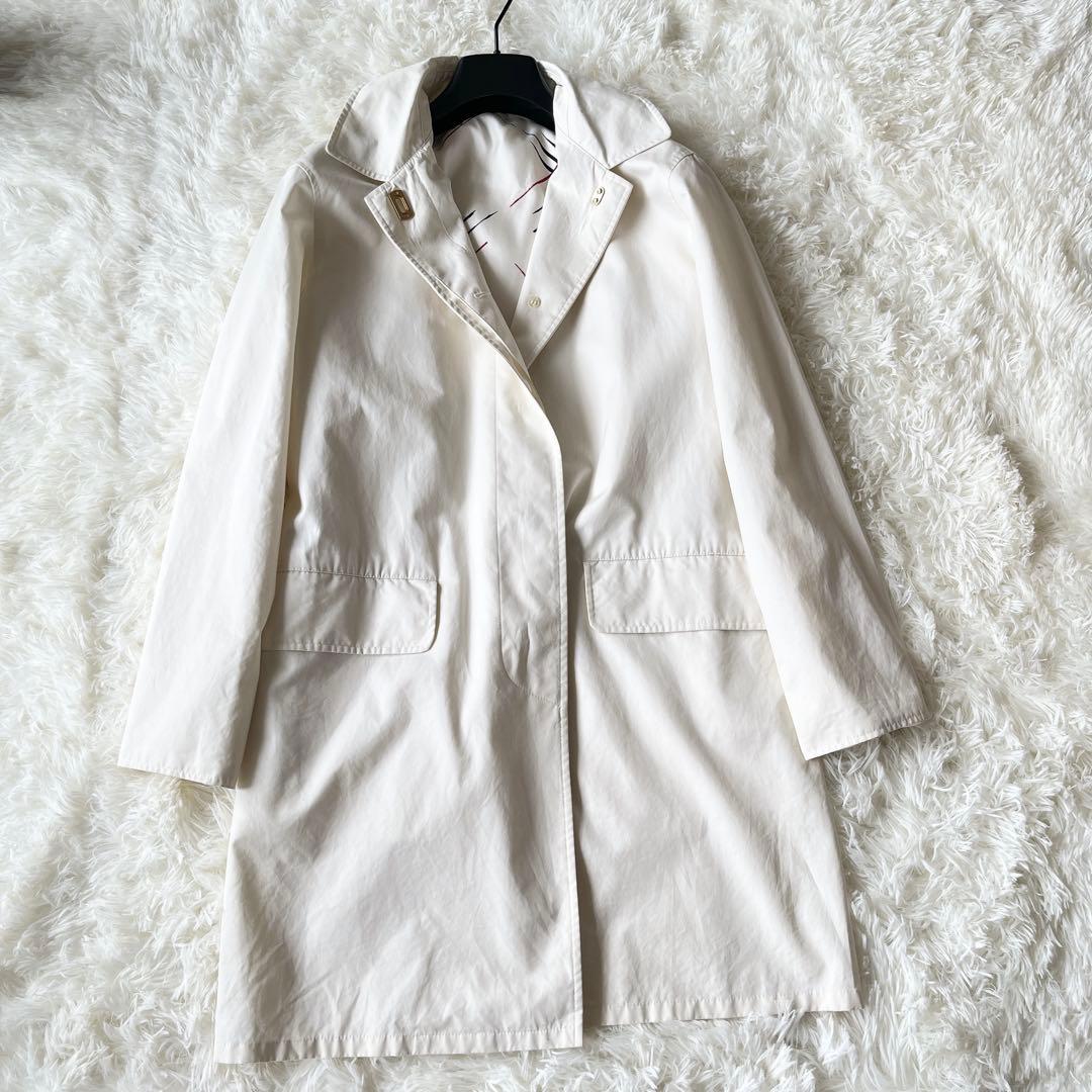 美品　バーバリーロンドン　ステンカラーコート　チェック　白　ゴールド金具