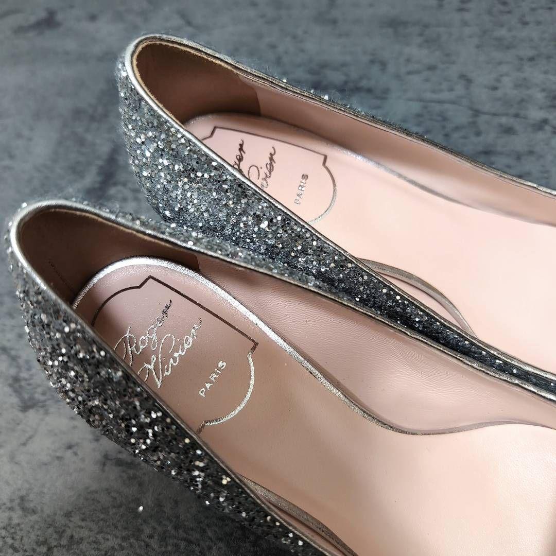 ロジェヴィヴィエ トレヴィヴィエ グリッター パンプス 36.5 シルバー 箱有