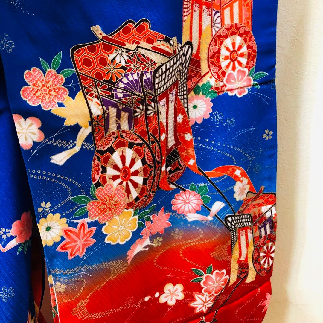 七五三 七歳‼️正絹御所車桜金彩金箔際立つ‼️完全フルセット‼️