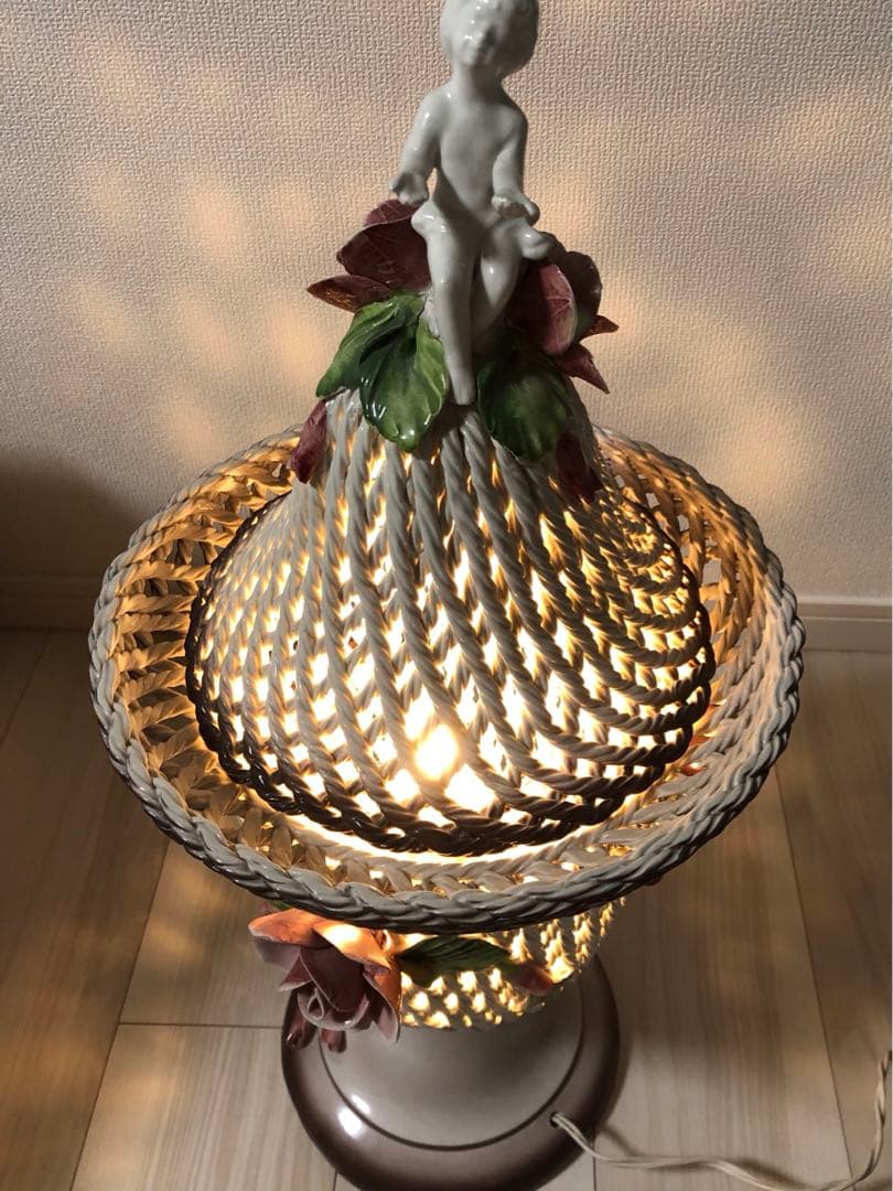 【希少】　アールヌーヴォー アンティークランプ　陶器 エンジェル 天使