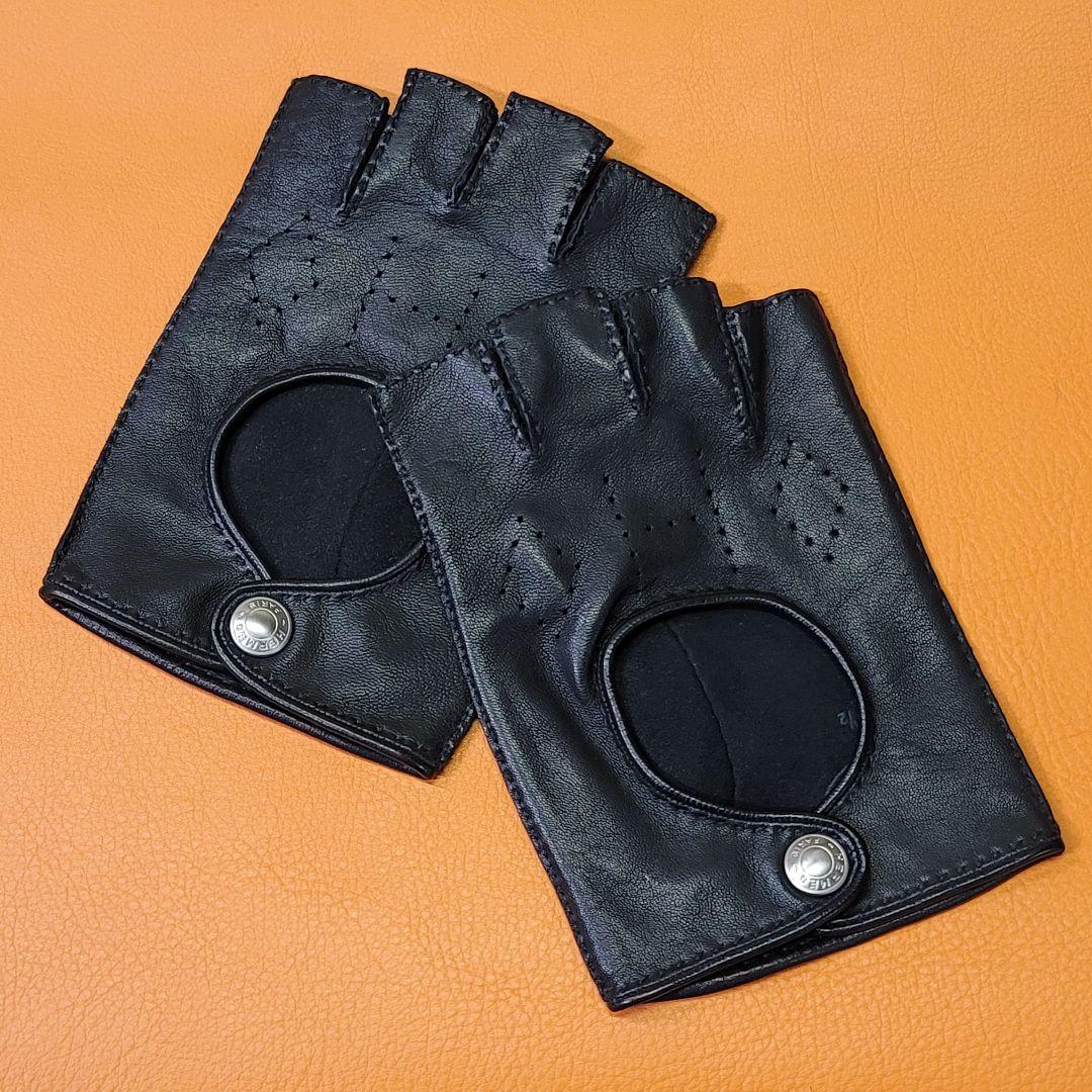 HERMÈS エルメス ブラック 指なしグローブ 8½ 黒 ドライビンググローブ