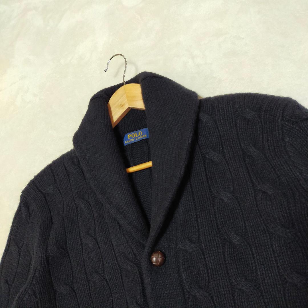 美品　ポロラルフローレン　ショールカラー　ケーブルニットカーディガン　胡桃釦