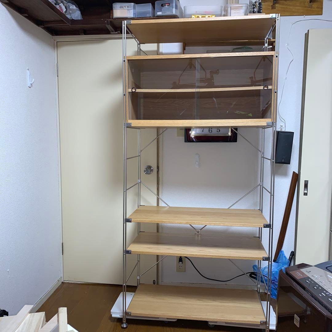 印良品　ステンレスユニットシェルフ・オーク材・カップボードセット