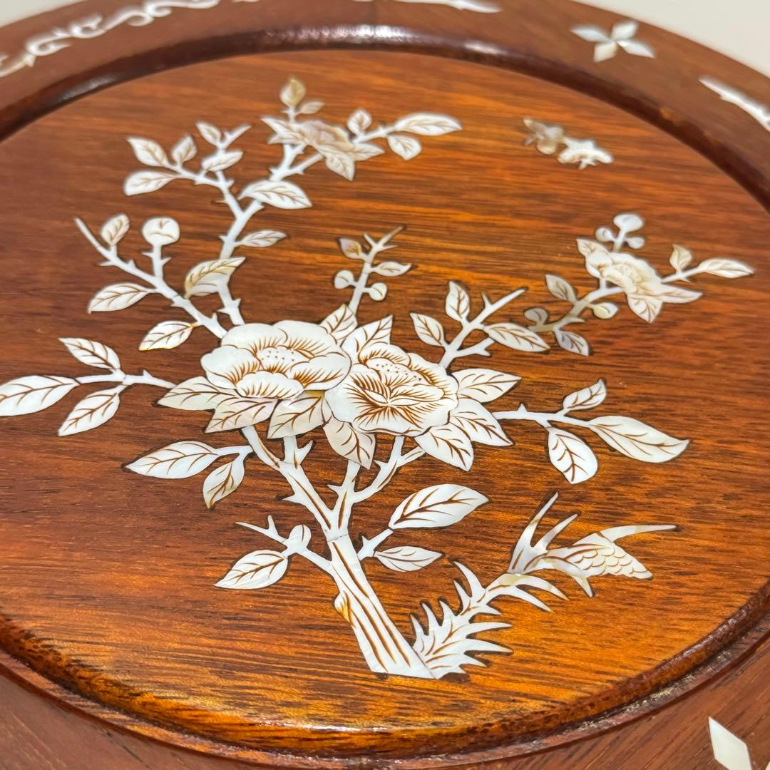 螺鈿象嵌花台　スツール　置台 飾り棚 香炉台 華道具 唐物 中国美術