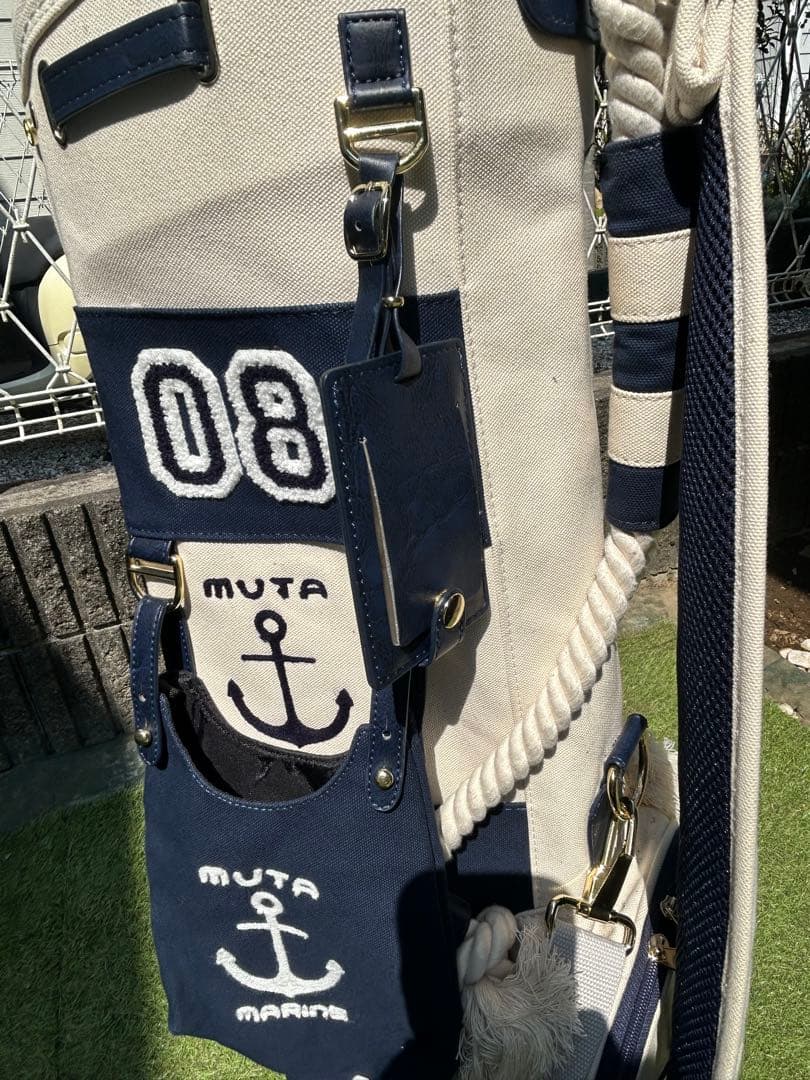 MUTA MARINE GOLF ボーダー柄 帆布製 ホワイト×ネイビー