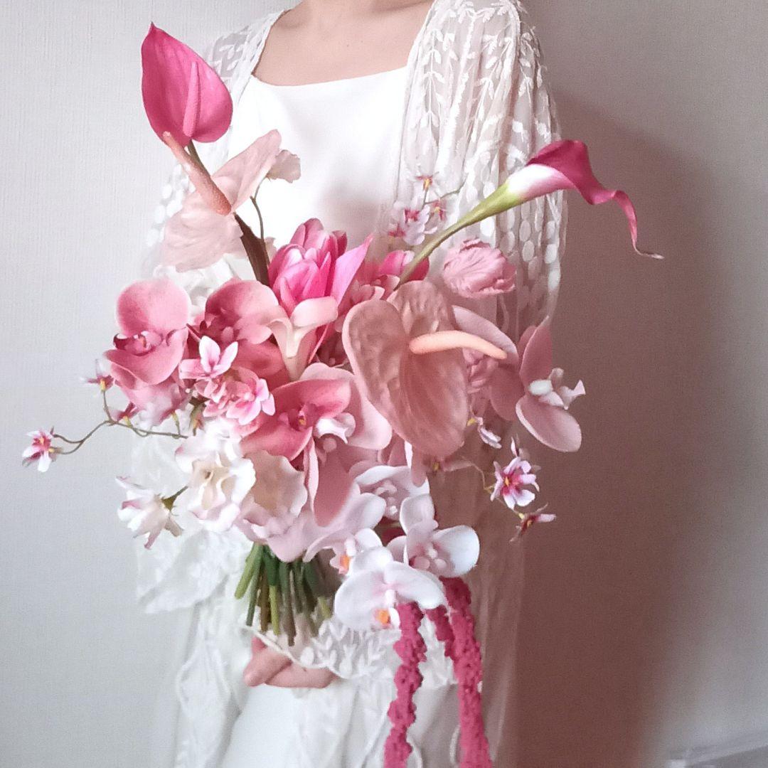 胡蝶蘭アマランサス　アンスリウム　ウェディングブーケ　アーティフィシャルフラワー