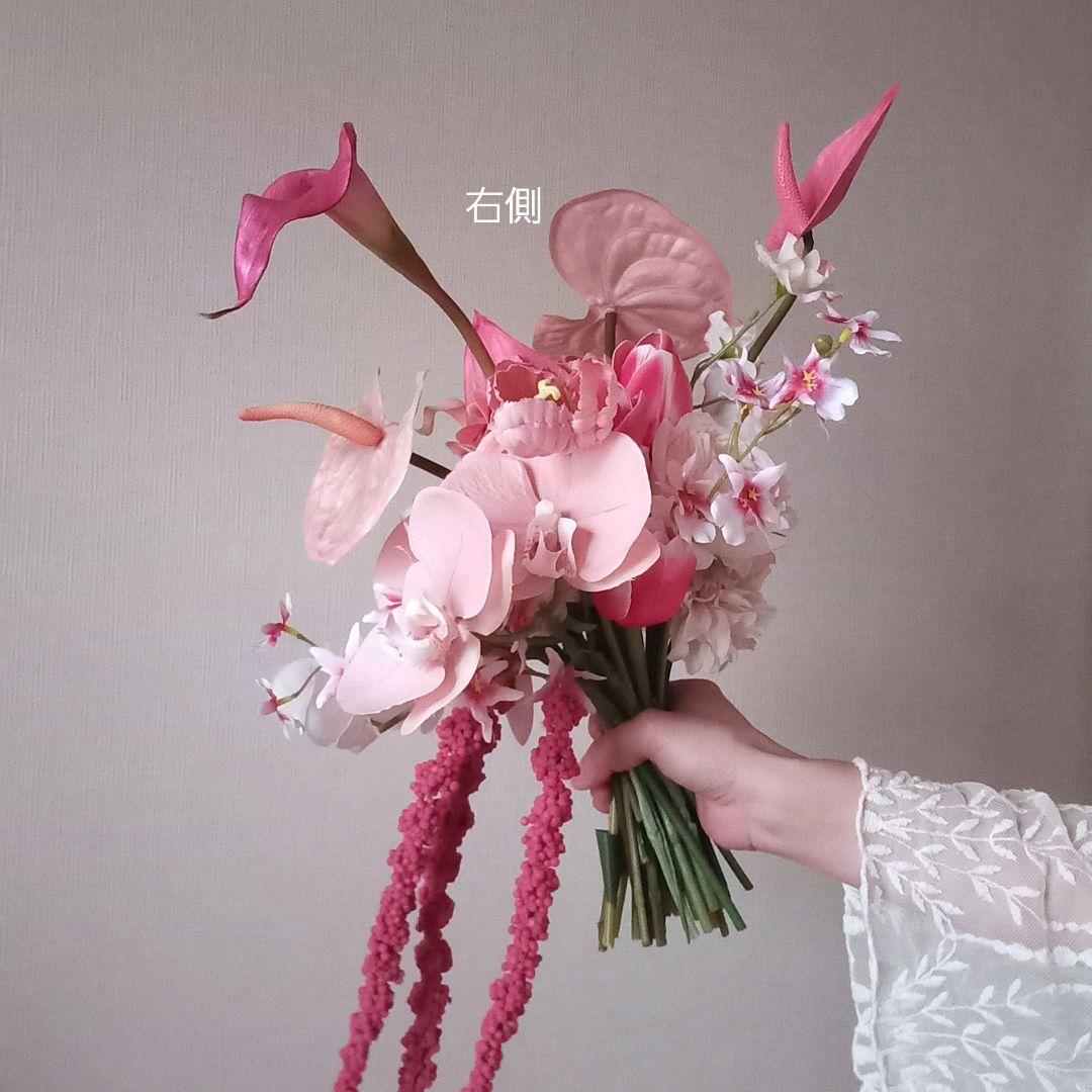 胡蝶蘭アマランサス　アンスリウム　ウェディングブーケ　アーティフィシャルフラワー