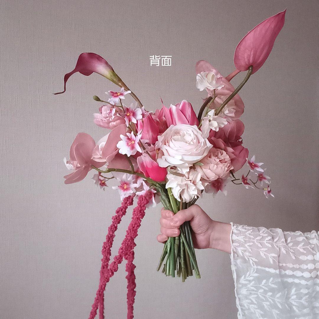 胡蝶蘭アマランサス　アンスリウム　ウェディングブーケ　アーティフィシャルフラワー