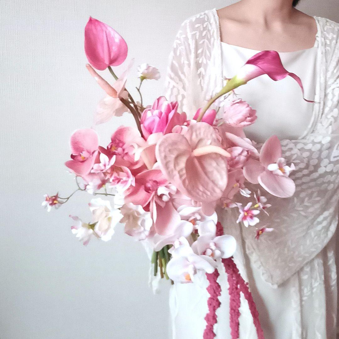 胡蝶蘭アマランサス　アンスリウム　ウェディングブーケ　アーティフィシャルフラワー