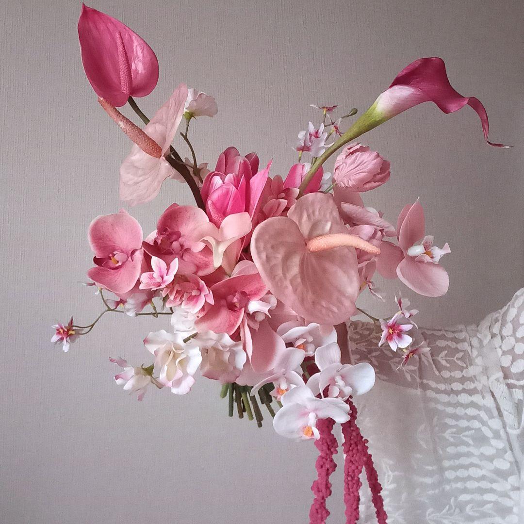 胡蝶蘭アマランサス　アンスリウム　ウェディングブーケ　アーティフィシャルフラワー