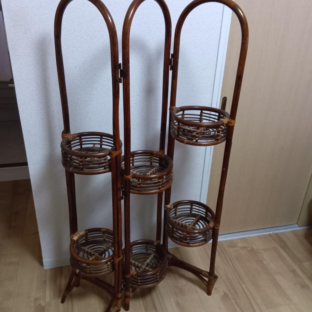 ヴィンテージ ラタン 籐 フラワースタンド 花台 開閉式 昭和レトロ