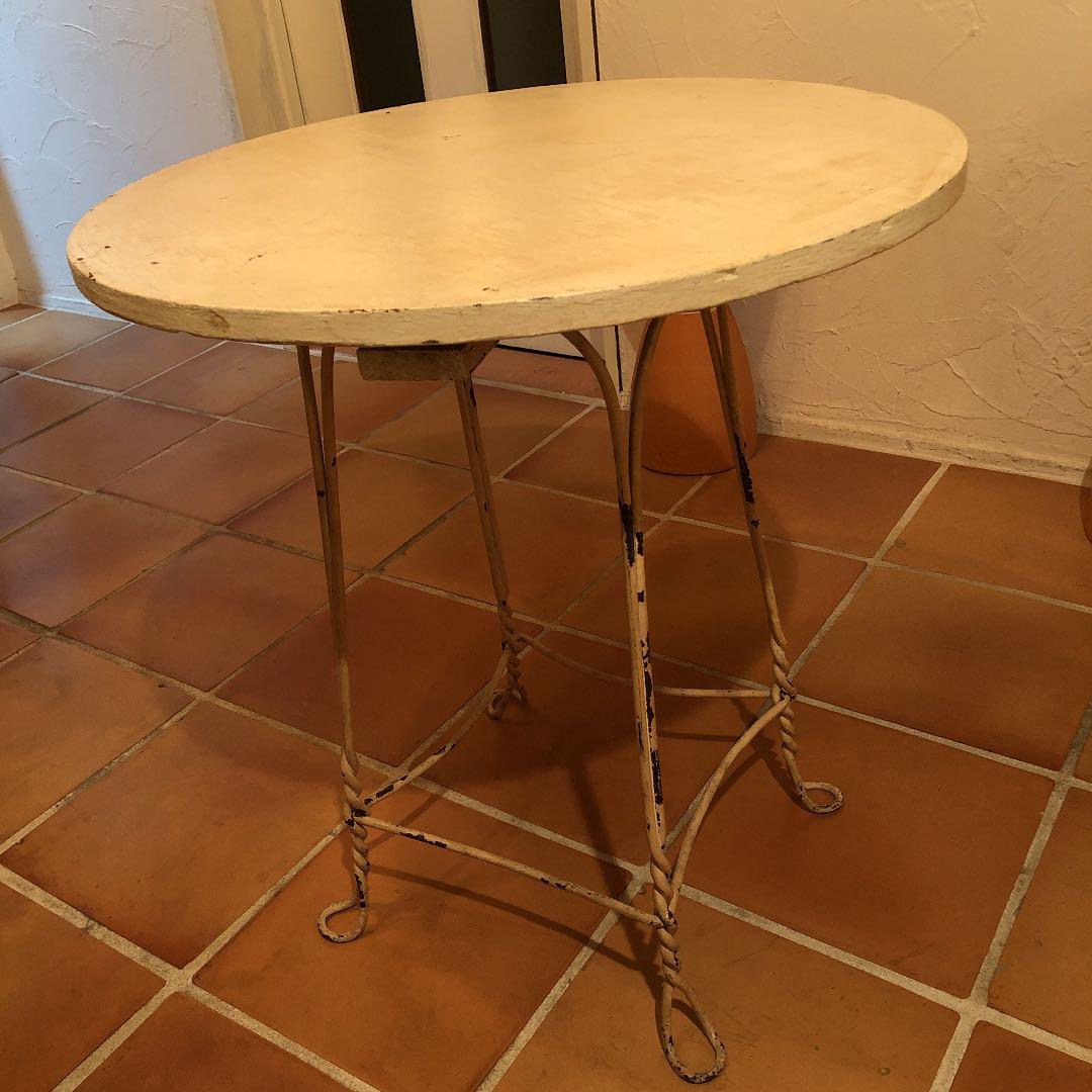 アンティーク　アイアン＆木円卓テーブル　60s