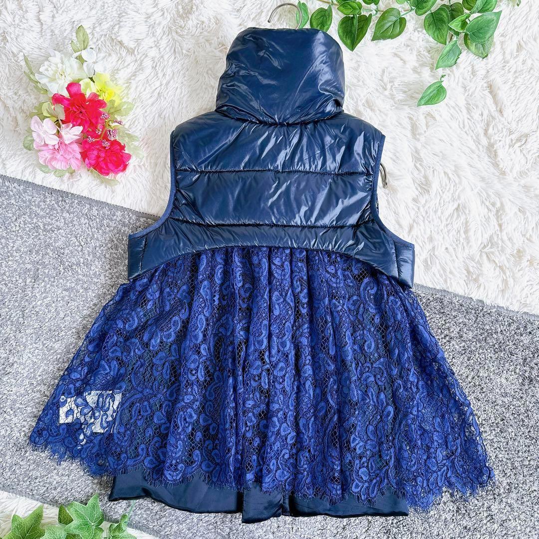 サカイ ダウンベスト　中綿　レース　ドッキング　再構築　ネイビー　レディース