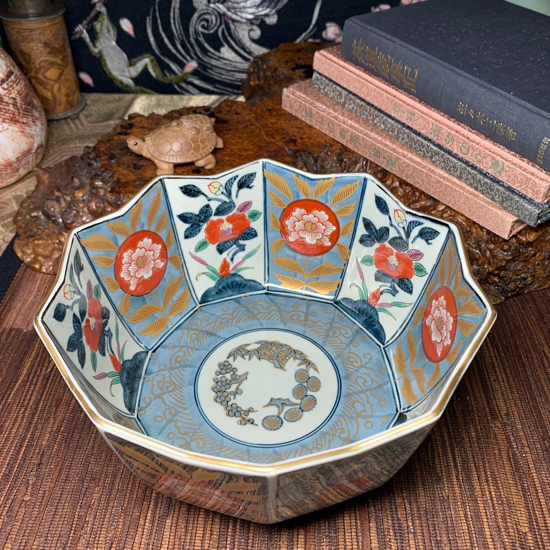 林九郎窯　内外椿花紋　十方剣先鉢　金彩　鉢 有田焼 古伊万里様式