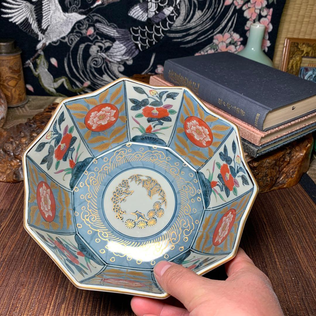 林九郎窯　内外椿花紋　十方剣先鉢　金彩　鉢 有田焼 古伊万里様式