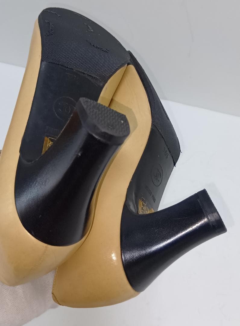 【リペア済】シャネル 23.5cm パンプス ココマーク バイカラー ストラップ