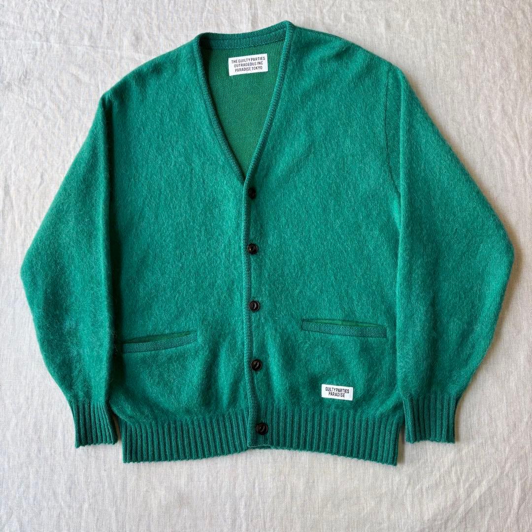 WACKOMARIA ワコマリア モヘア カーディガン グリーン M 猫目ボタン