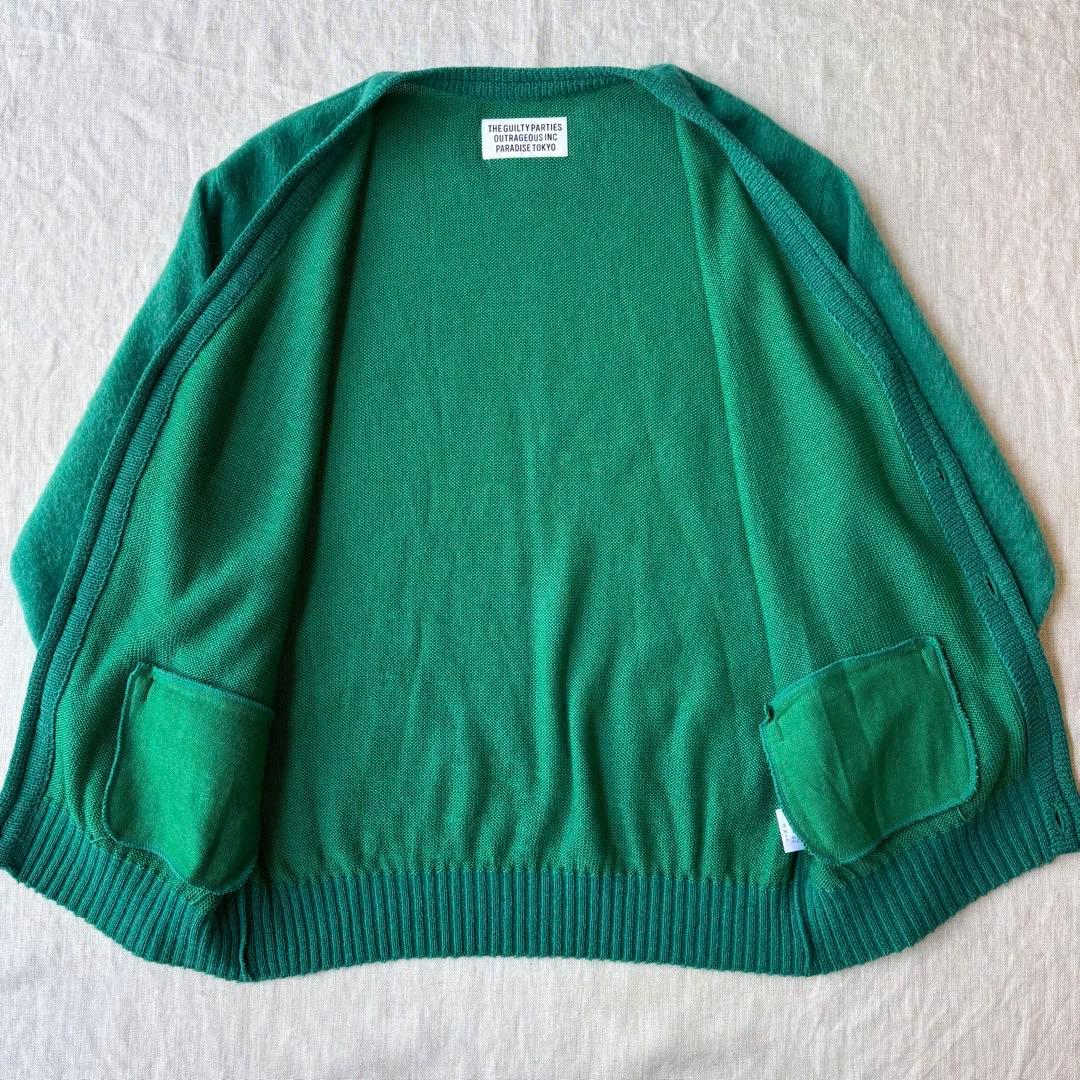 WACKOMARIA ワコマリア モヘア カーディガン グリーン M 猫目ボタン