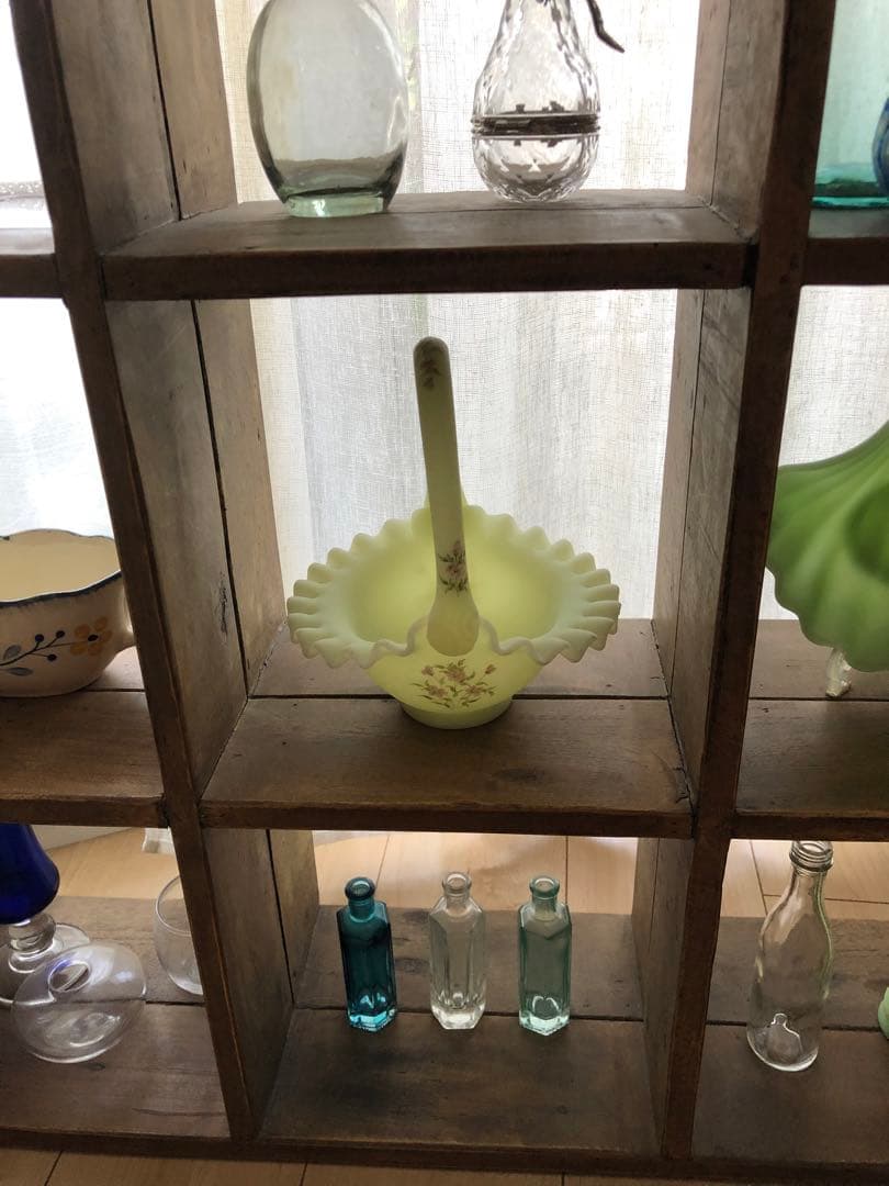 ヴィンテージ USA フェントン カスタード ウランガラスのバスケット