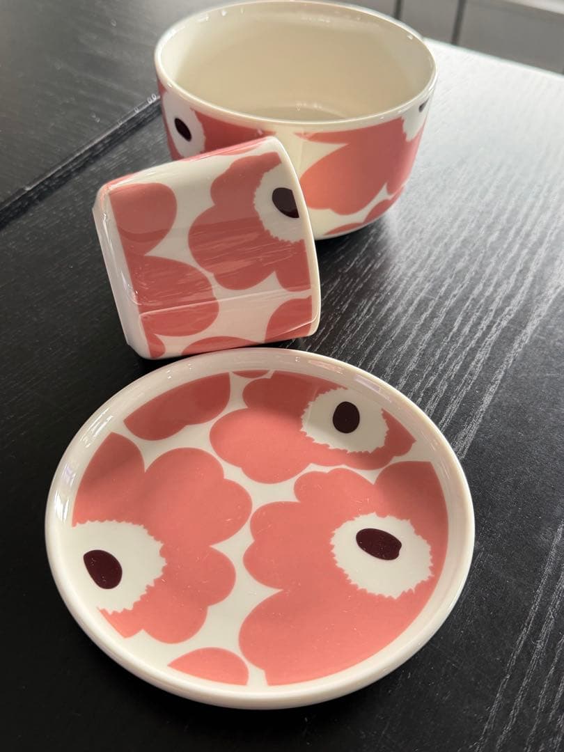 マリメッコ　ウニッコ　ピンクxブラウン　500mlボウル・13.5cm・ラテマグ