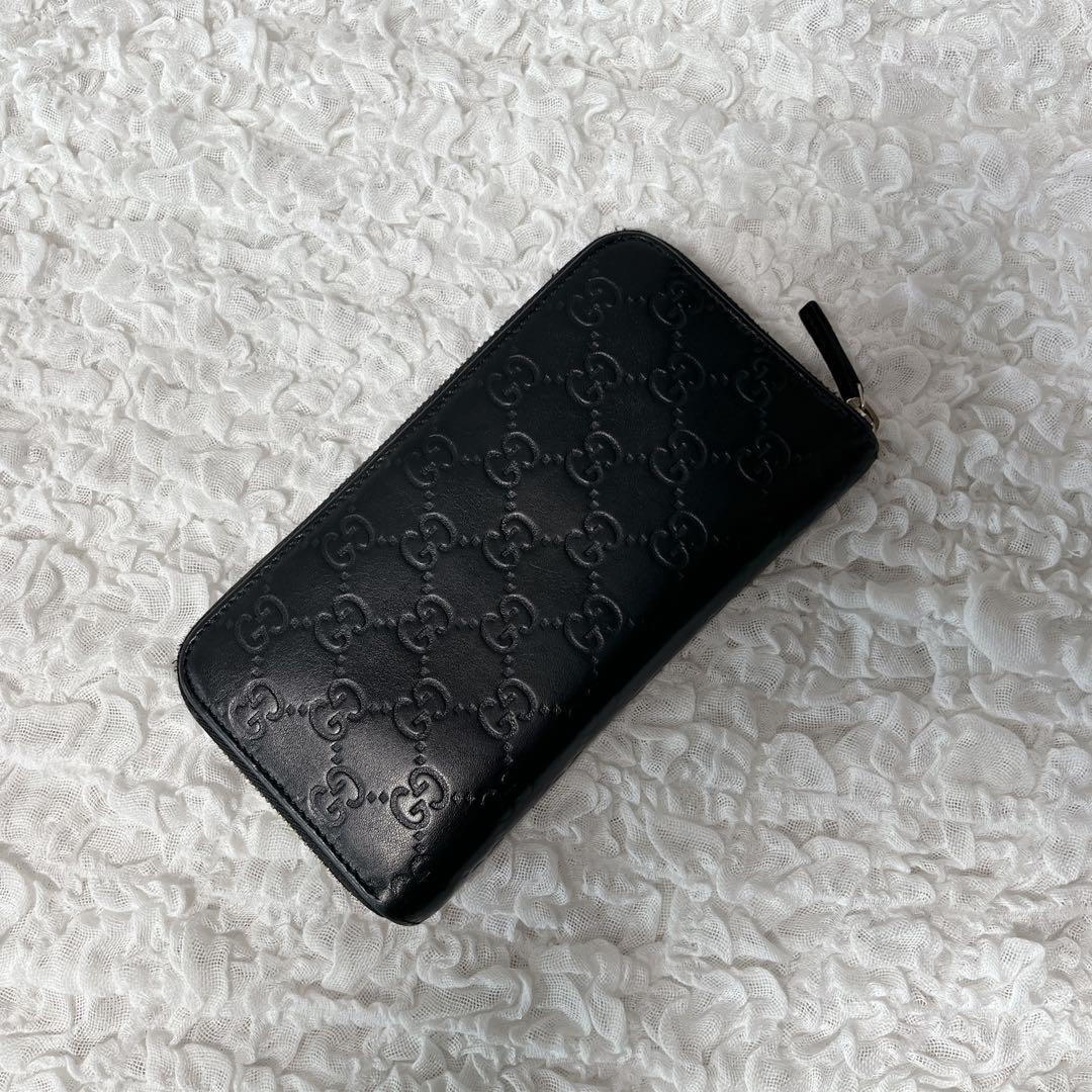 GUCCI GGパターン 長財布　ラウンドファスナー　レザー　黒　本革