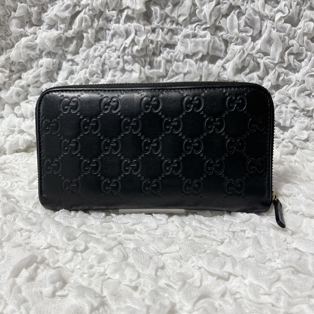 GUCCI GGパターン 長財布　ラウンドファスナー　レザー　黒　本革