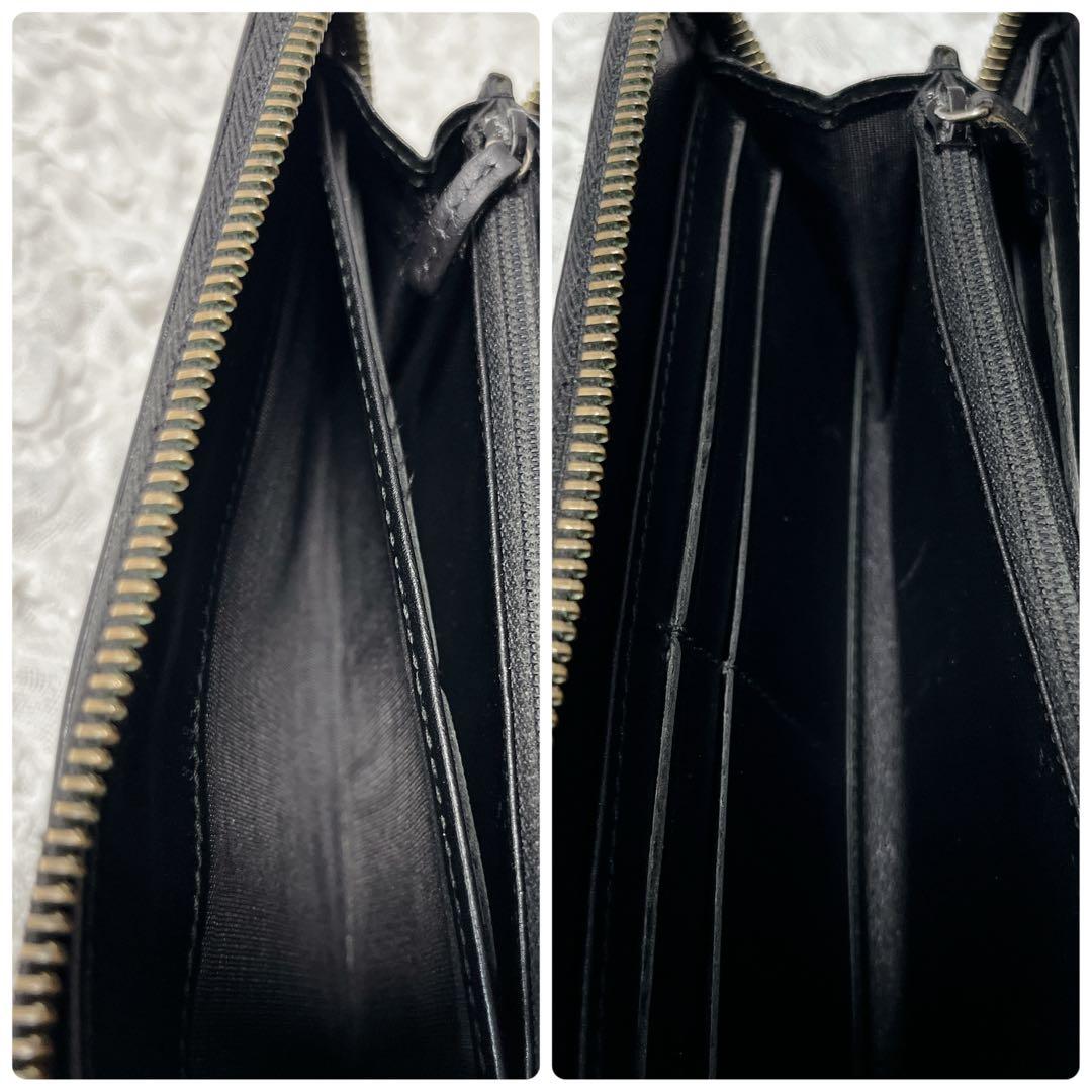 GUCCI GGパターン 長財布　ラウンドファスナー　レザー　黒　本革