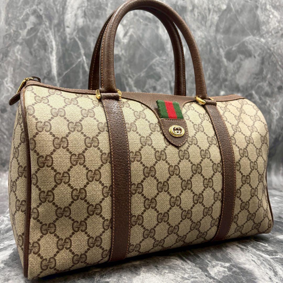 ✨極美品✨GUCCI シェリーライン GG ボストンバッグ レザー ベージュ
