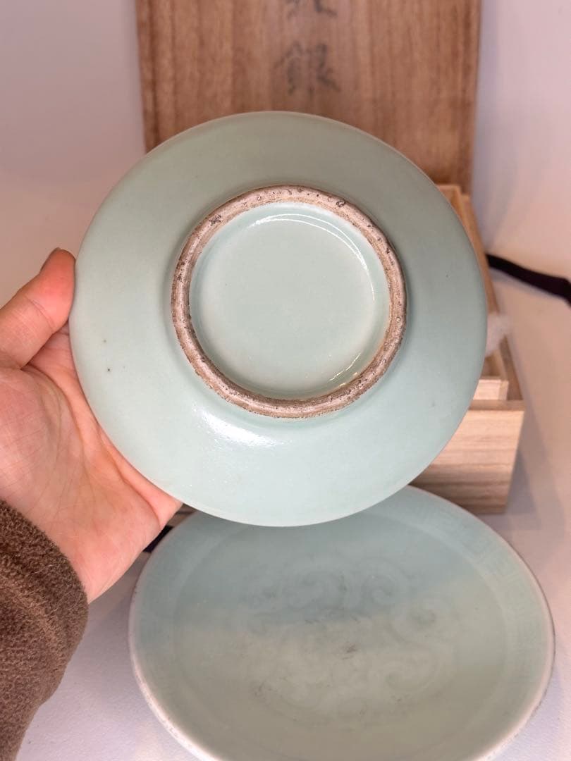 青磁 小皿 二枚 組 後配箱 付 中国陶磁 古美術