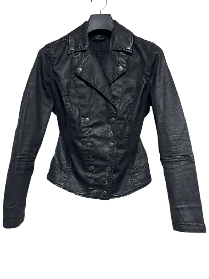 y2k DIESEL コーティングダブルライダースジャケット　ブラック　XS