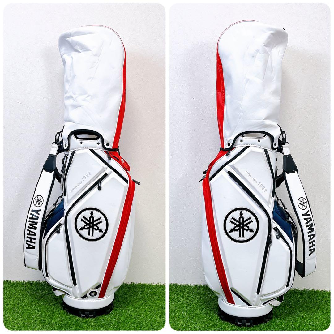 YAMAHA キャディバッグ 白×赤 フードカバー付 ツアー系デザイン　ゴルフ