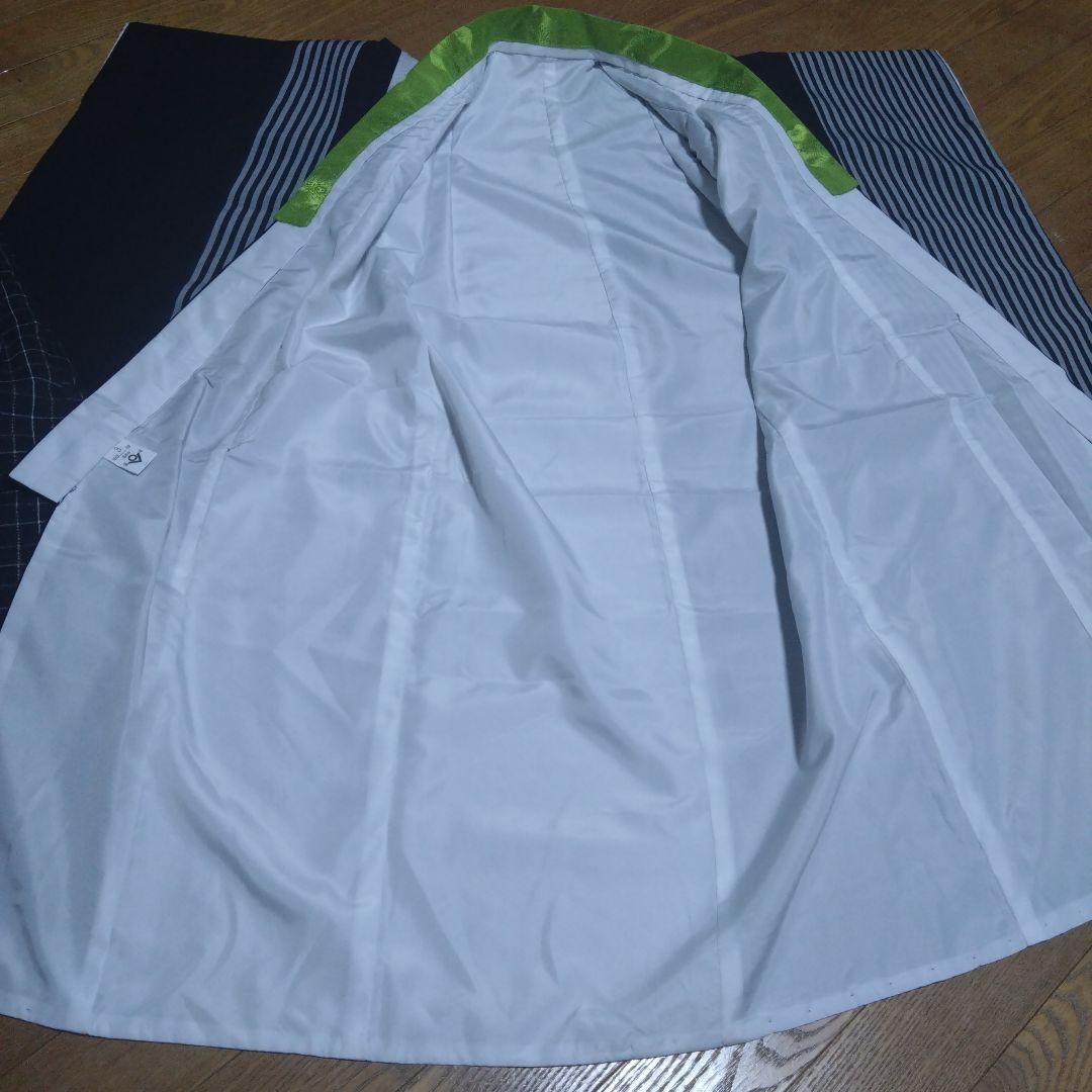 三歳★美品★モダン★チェック被布＆黒ストライプ着物＆雪駄18