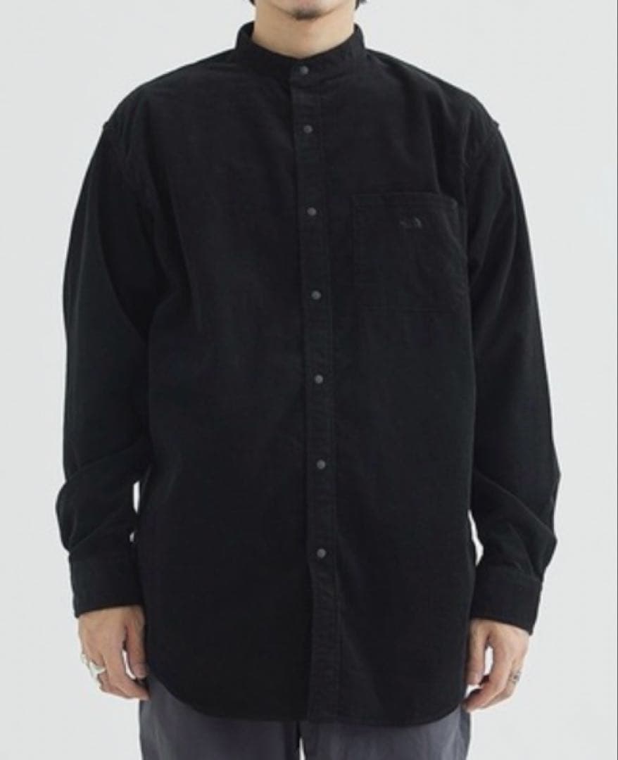 ノースフェイスパープルレーベルのコーデュロイバンドカラー長袖シャツ　黒　Lサイズ