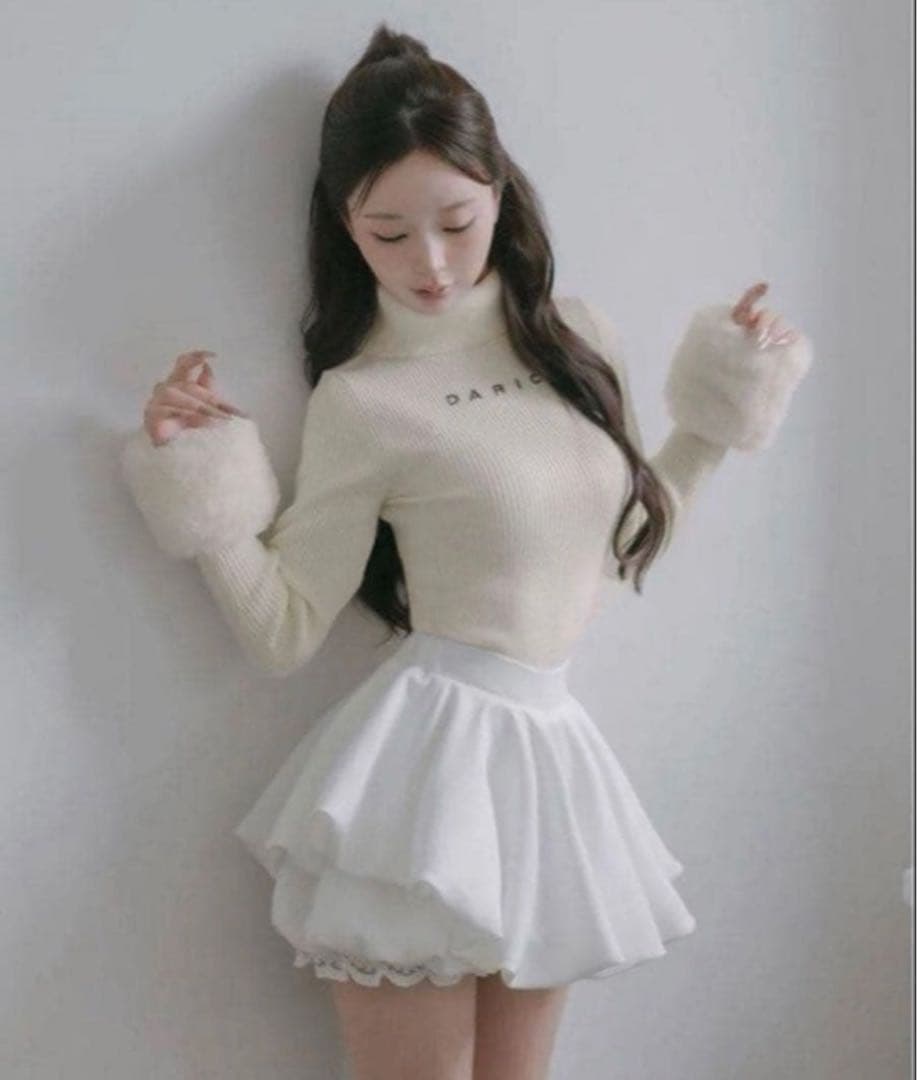 ダーリッチ darich スムースファーリブニットトップス アイボリーIVO