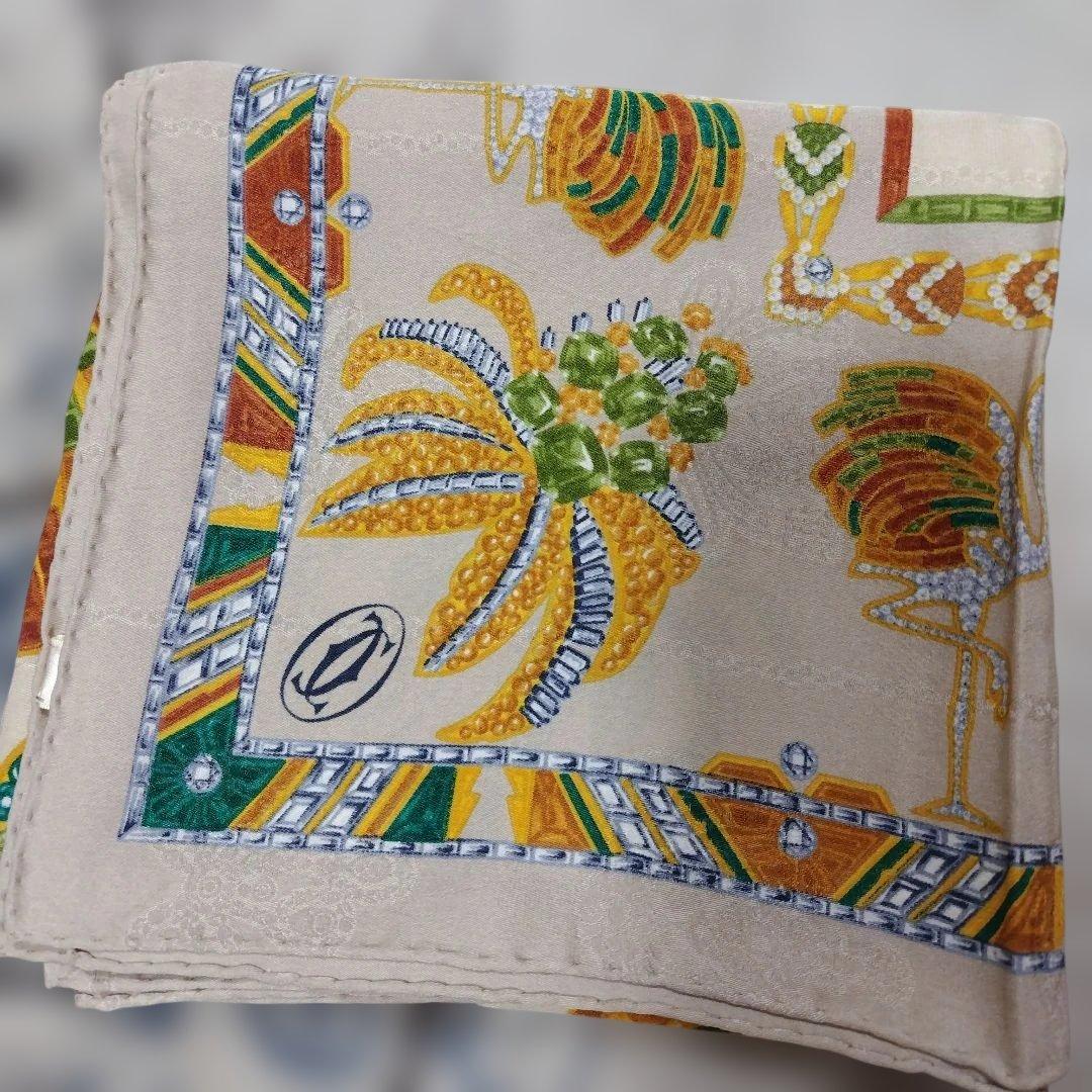 Cartier カルティエ　スカーフ 大判85cm 宝石 フラミンゴ ベージュ