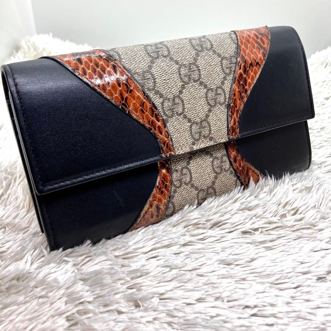美品✨GUCCI パイソン 切り替え コンチネンタルウォレット 410100