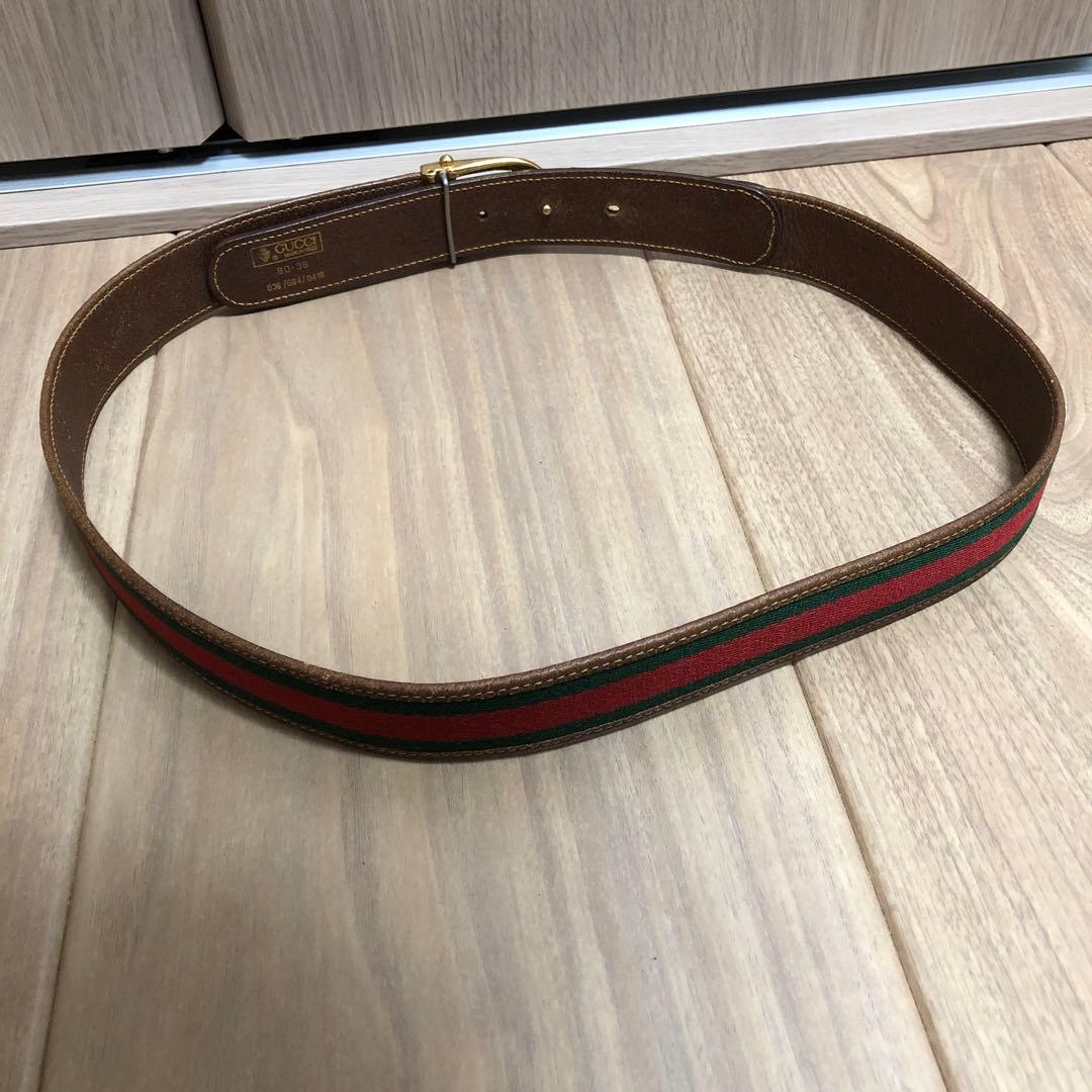 GUCCI グッチ　ベルト　シェリーライン　キャンバス　レザー　GGバックル