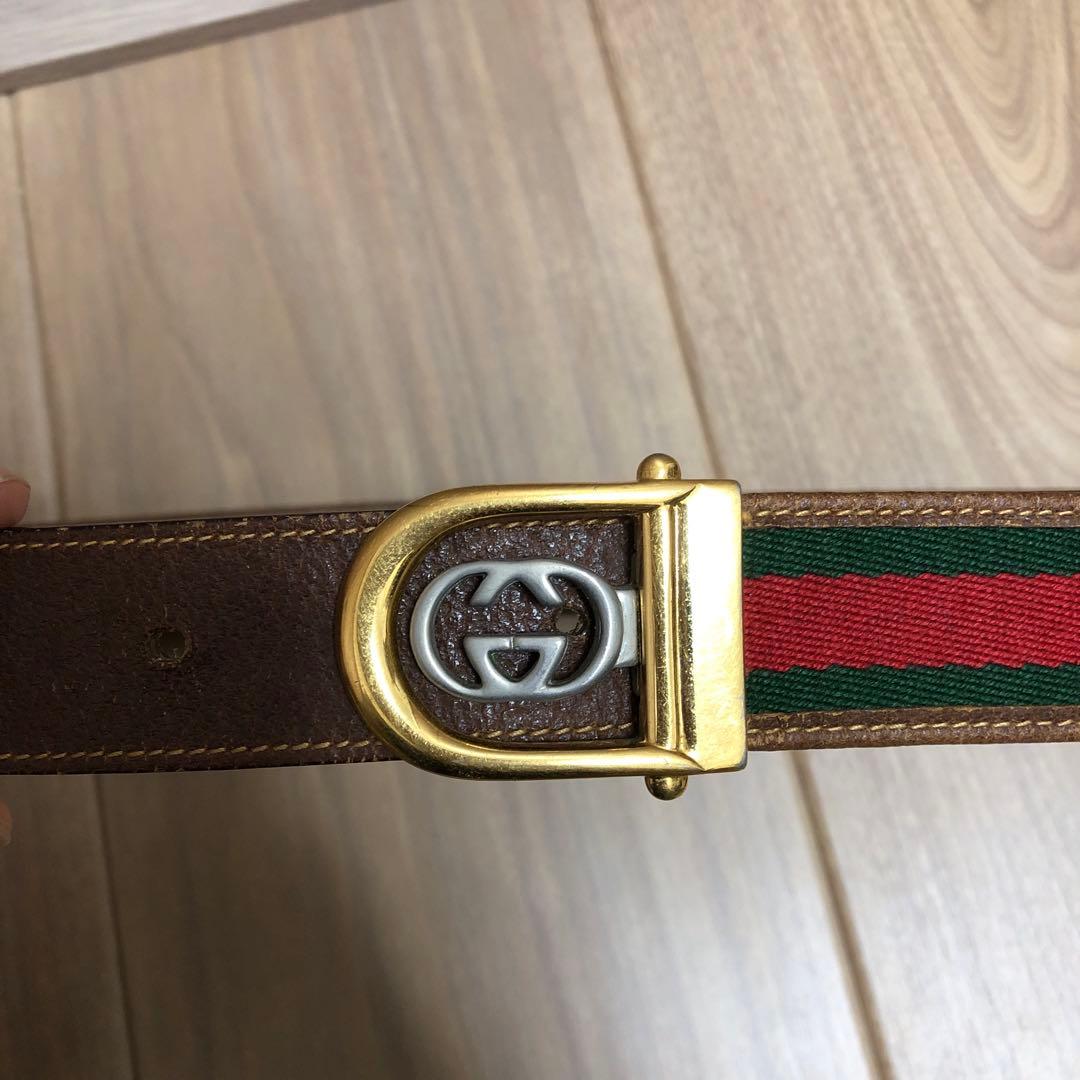 GUCCI グッチ　ベルト　シェリーライン　キャンバス　レザー　GGバックル