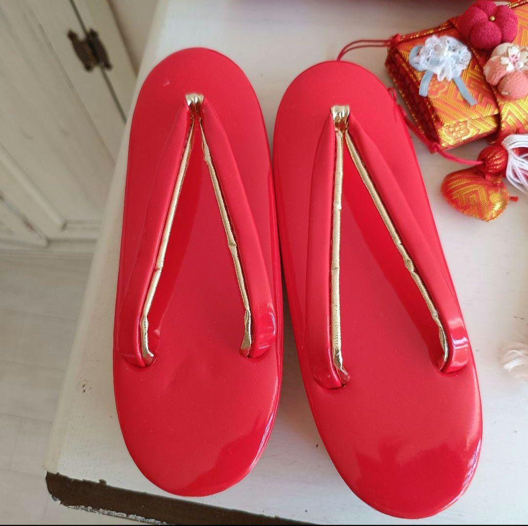 アンティーククリーム色着物と赤の作り帯☆七五三７歳セット