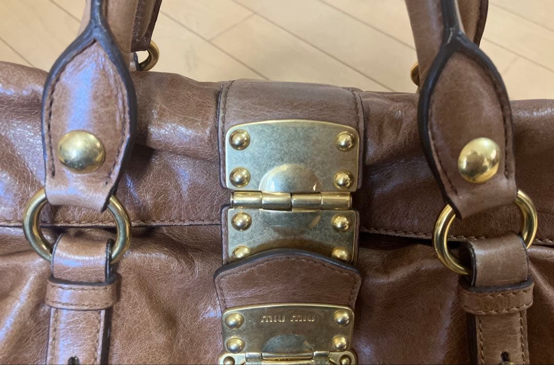 MIU MIU ブラウン ボストンバッグ　サイドリボン　ショルダーバッグ