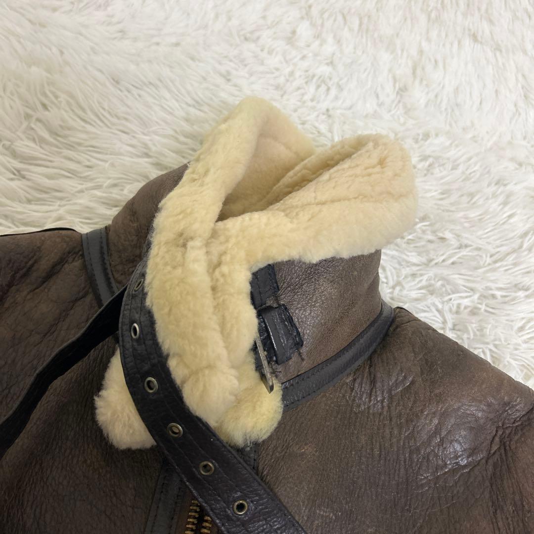 USA製 AVIREX B-3 ムートン 肉厚 羊革 レザージャケット 34