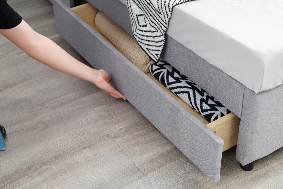 D ファブリックベッド ベッドフレームのみ ダブル 引き出し付き 布貼りベッド