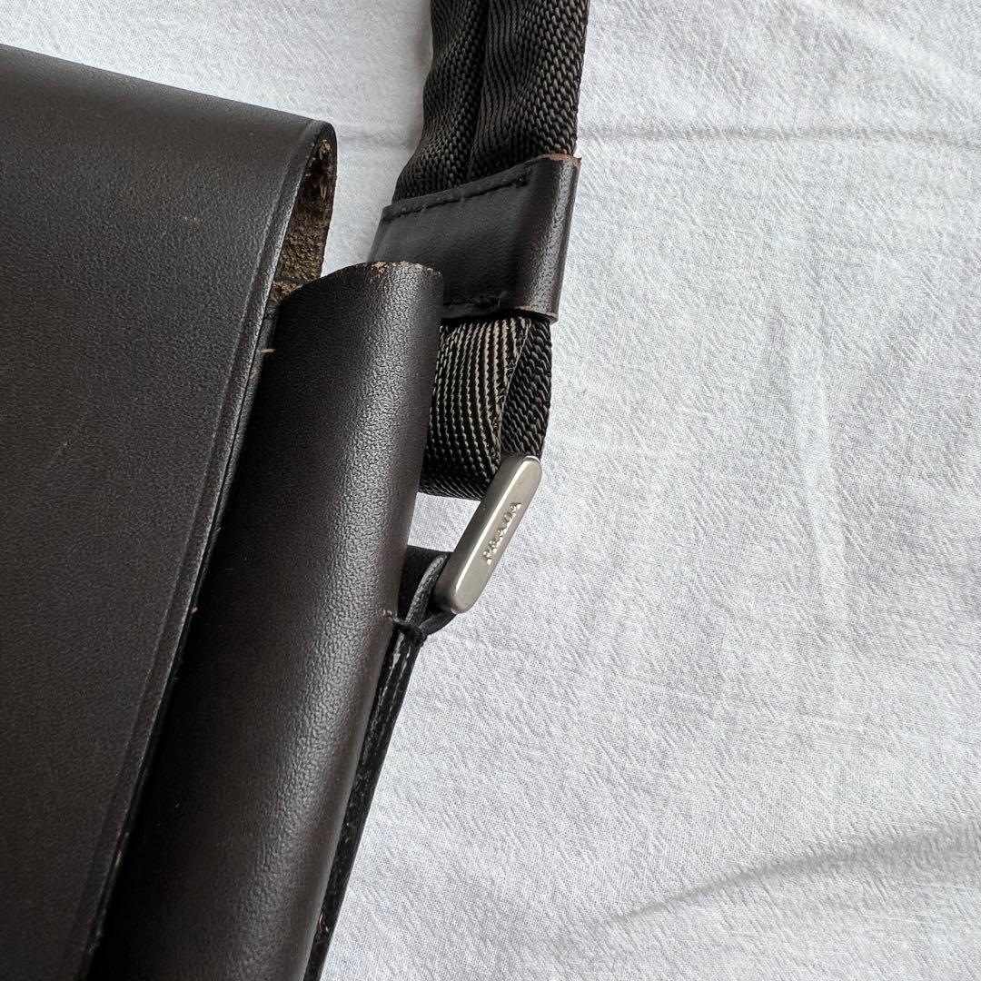 バッグ PRADA leather messenger bag dark brown