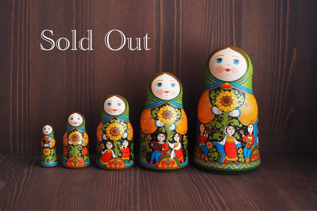 ロシア雑貨☆ヒマワリBOX 小物入れオリガ作 向日葵マトリョーシカ