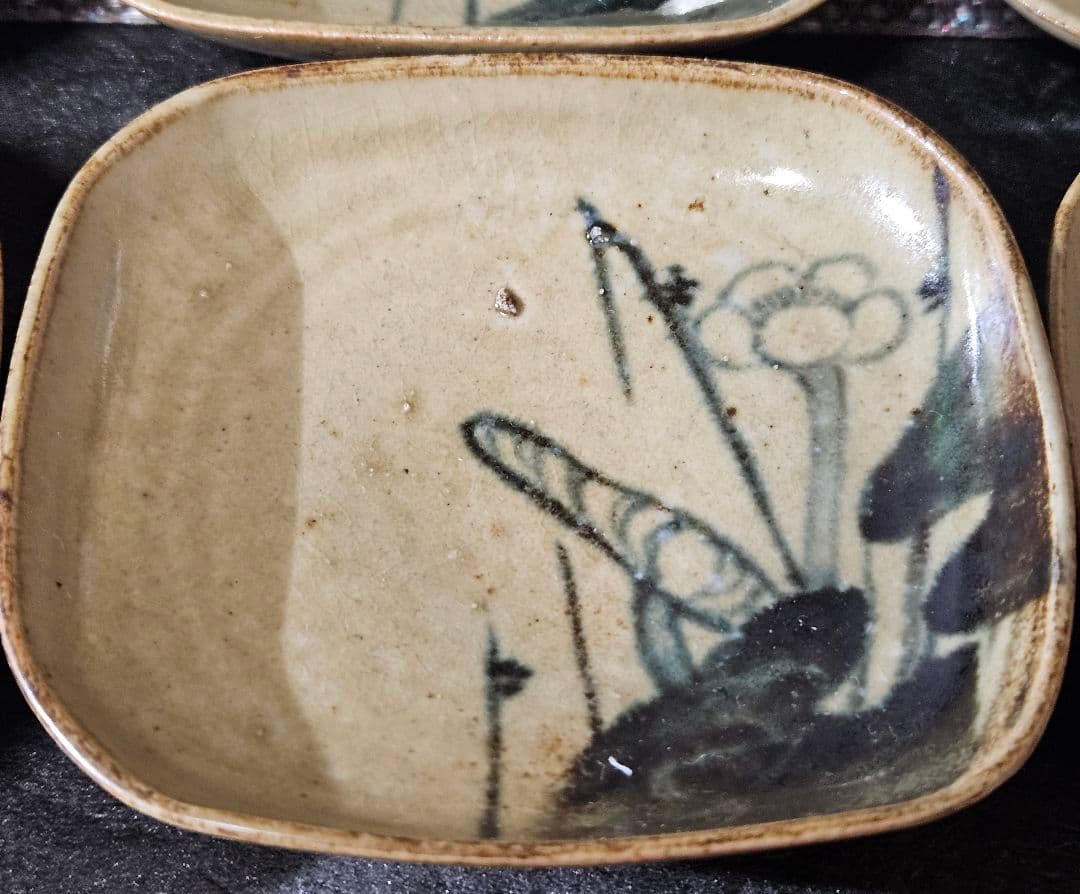 明治時代　古瀬戸　古美濃系　呉須　染付 かわほねの図　小皿　豆皿　手塩皿　20客